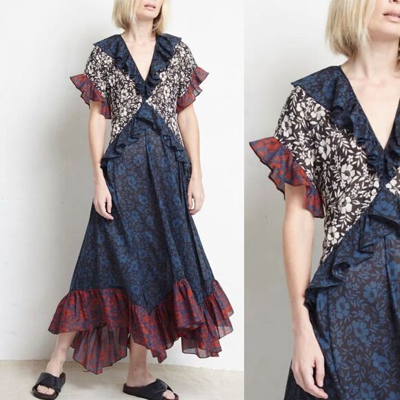 Warm NY Size 0 Floral Mixed Print Maxi Dress Cotton Ruffle Warm Store NYC - Picture 1 of 16